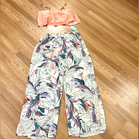 NWT,2-PC Apana,Botanical Garden Coral Resort & Beach Palazzo Pants & Swim Top - Picture 2 of 13